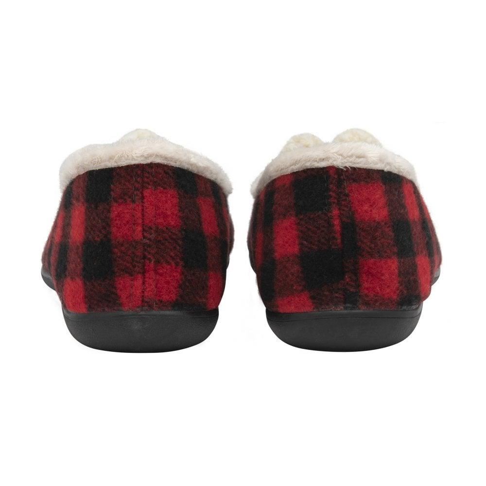 Lotus Ladies Pippa Red Check Faux Fur Memory Foam Full Slippers