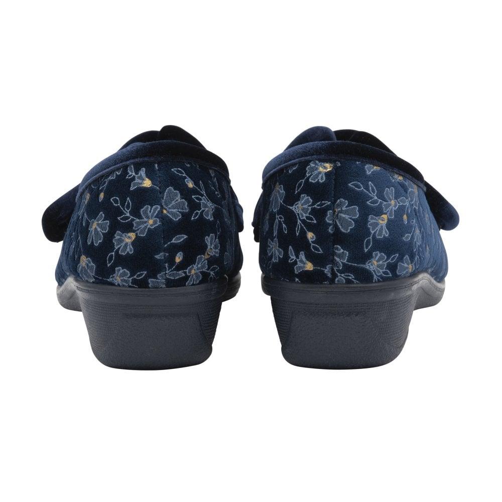 Lotus Ladies Wilma Blue Floral Adjustable Wedge Slippers
