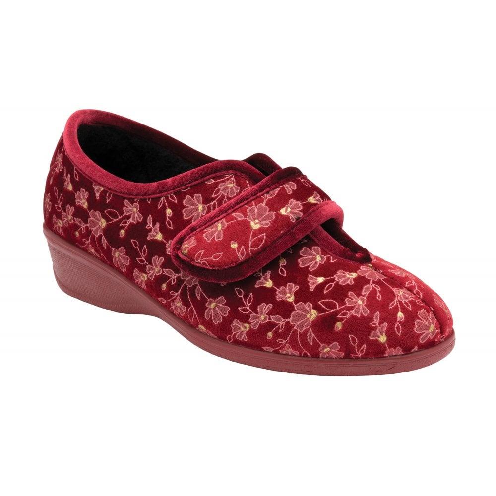 Lotus Ladies Wilma Bordeaux Floral Adjustable Wedge Slippers
