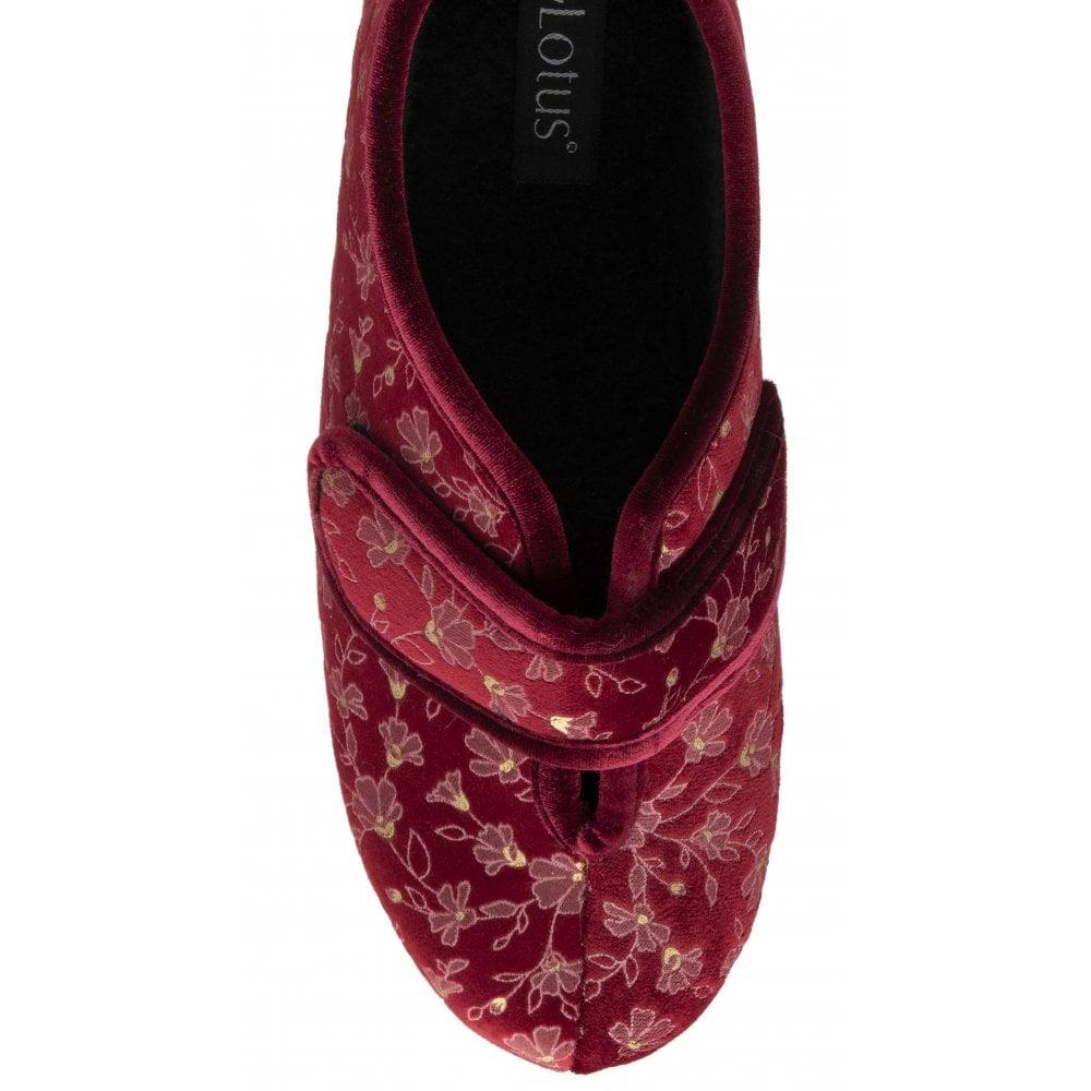 Lotus Ladies Wilma Bordeaux Floral Adjustable Wedge Slippers