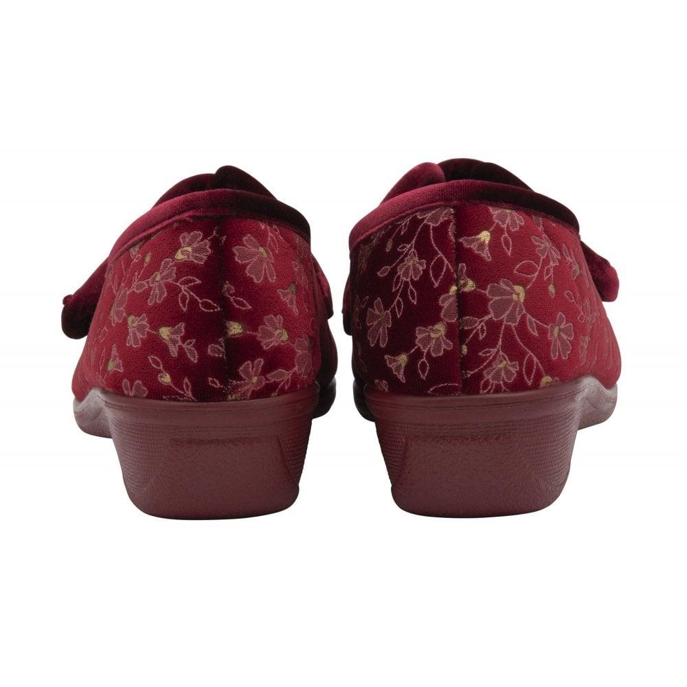 Lotus Ladies Wilma Bordeaux Floral Adjustable Wedge Slippers