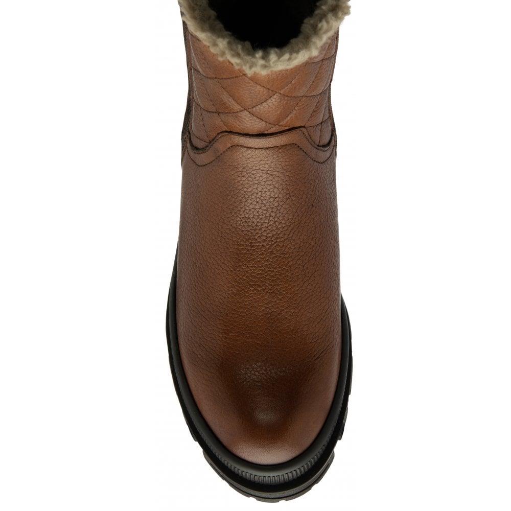 Lotus Lavigne Tan Leather Faux Fur Lined Biker Boots