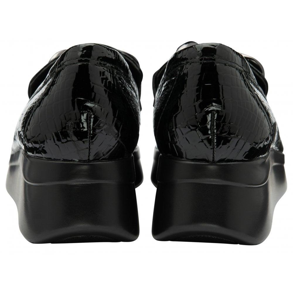 Lotus Preston Black Croc Wedge Loafers