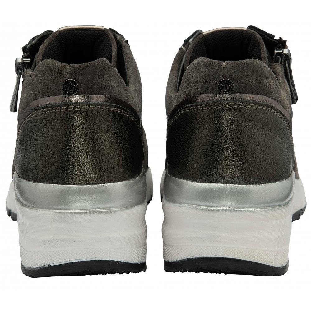 Lotus Solace Gunmetal Leather Wedge Trainers