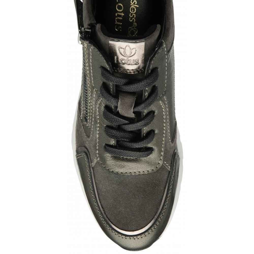 Lotus Solace Gunmetal Leather Wedge Trainers