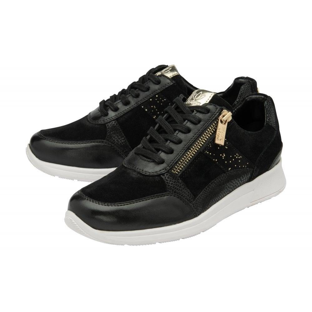 Lotus Sonny Black/Print Suede & Leather Trainers