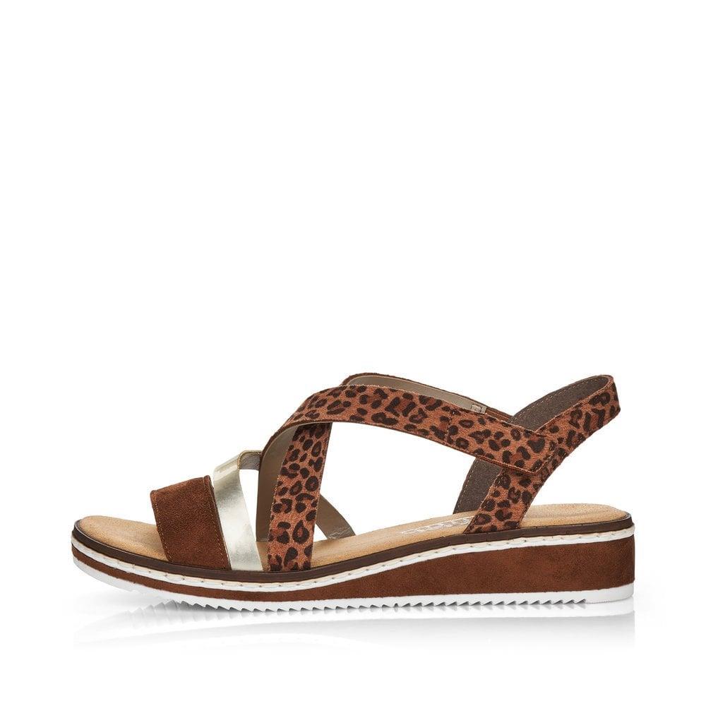 Rieker Ladies V3663-24 Leopard Print and Gold Slingback Sandals