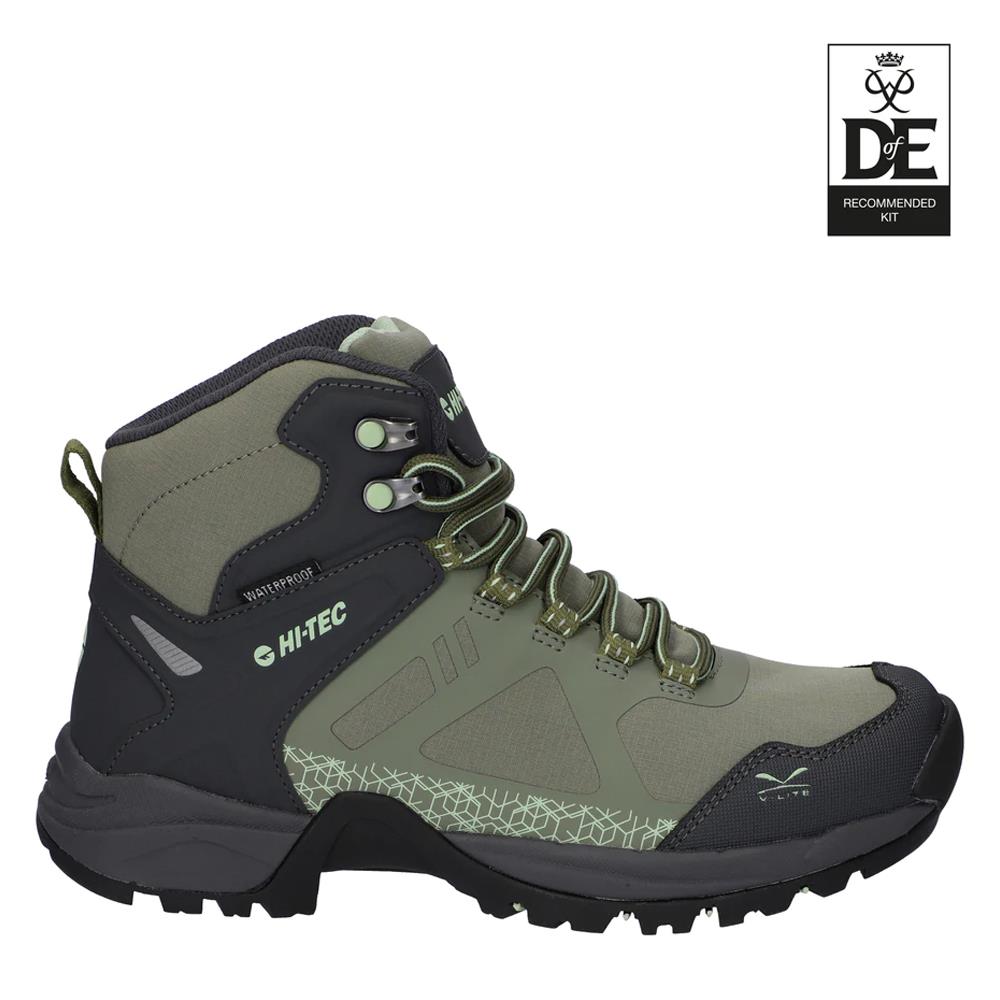 Hi-Tec Ladies Psych Waterproof Carbon/Olive D of E Vegan Hiking Walking Boots
