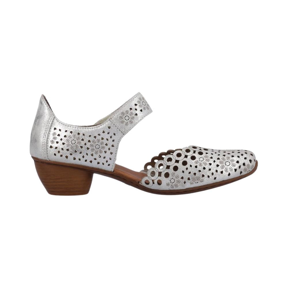 Reiker Womens 43753-90 Silver Leather Adjustable Low Heeled Shoes