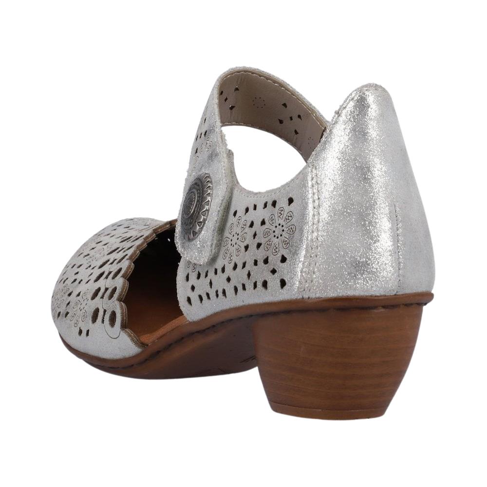 Reiker Womens 43753-90 Silver Leather Adjustable Low Heeled Shoes