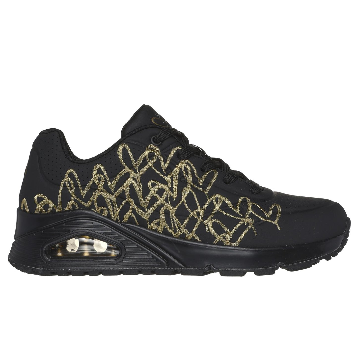 Skechers Womens Uno Golden Heart Black J Goldcrown Limited Edition Trainers