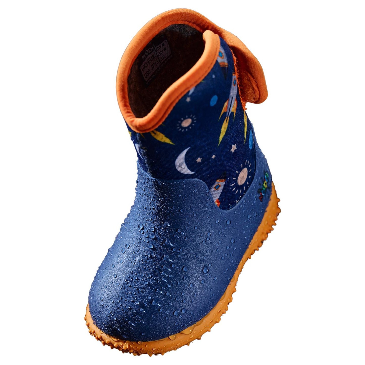 Muddies Puddle Space Orange Infants Kids Warm Wellies Boots