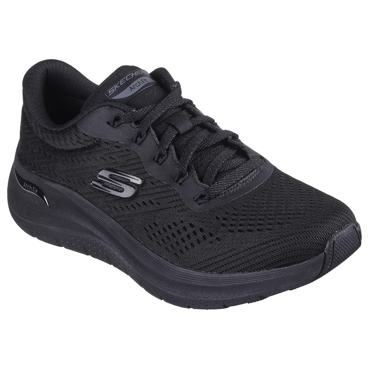 Skechers WomensArch Fit Big League Black Vegan Trainers Shoes