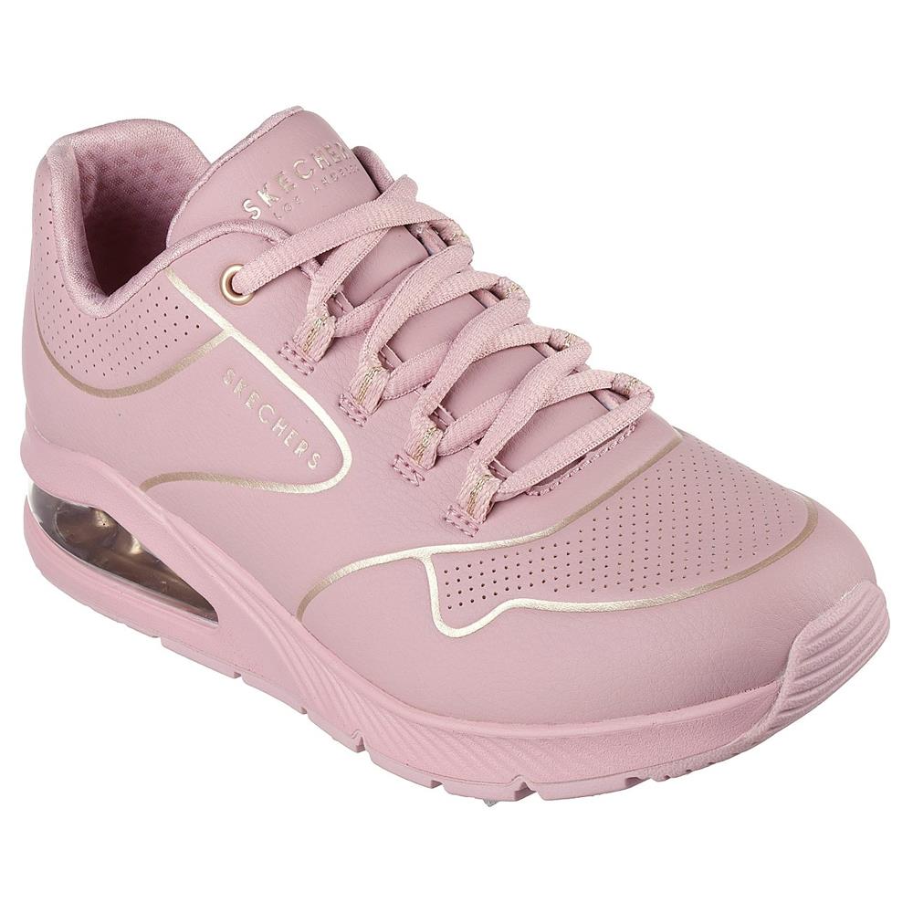 Skechers Womens Uno 2 Golden Trim Pink/Gold Lace Up Trainers