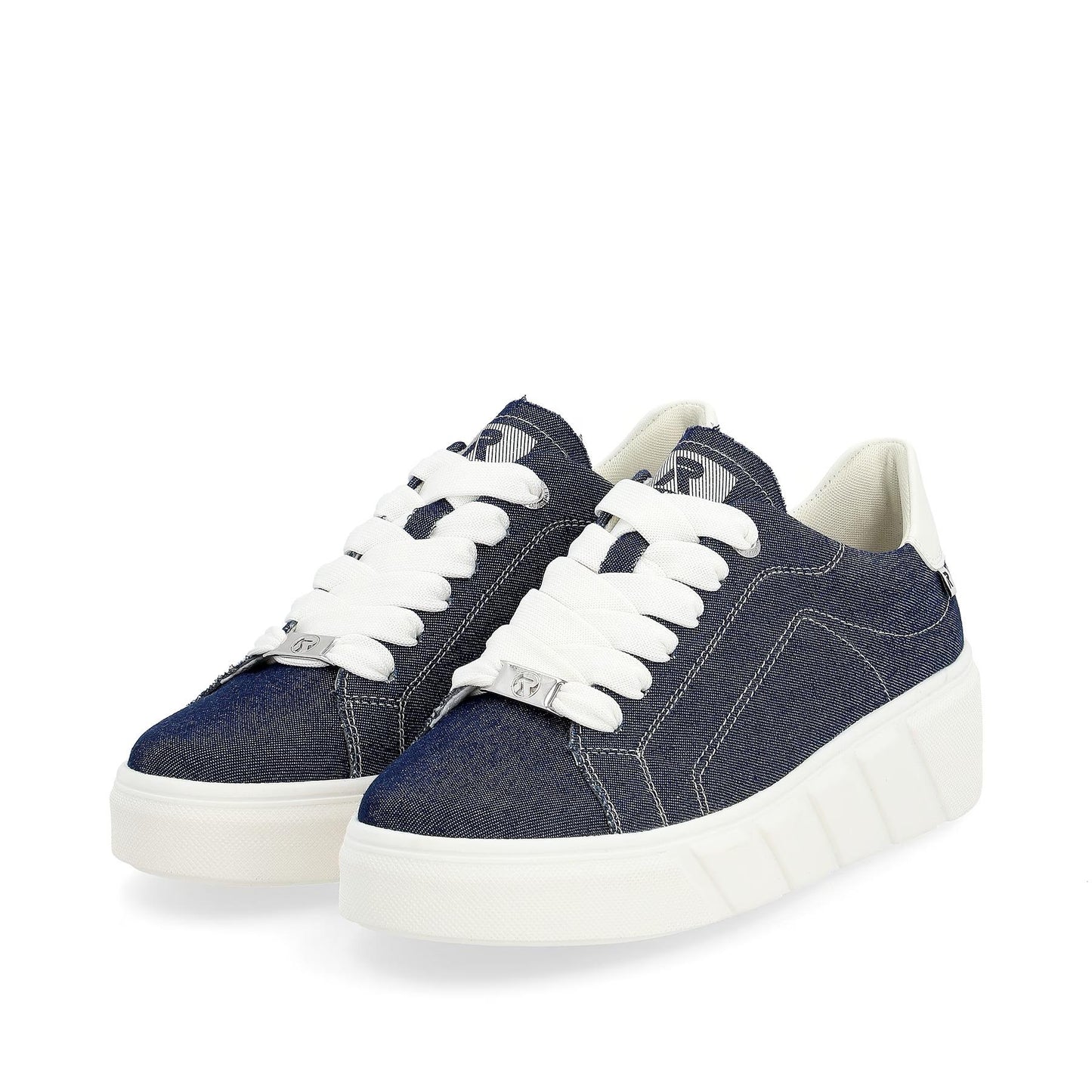 Rieker Womens W0501-14 Blue Denim Lace Up Platform Trainers