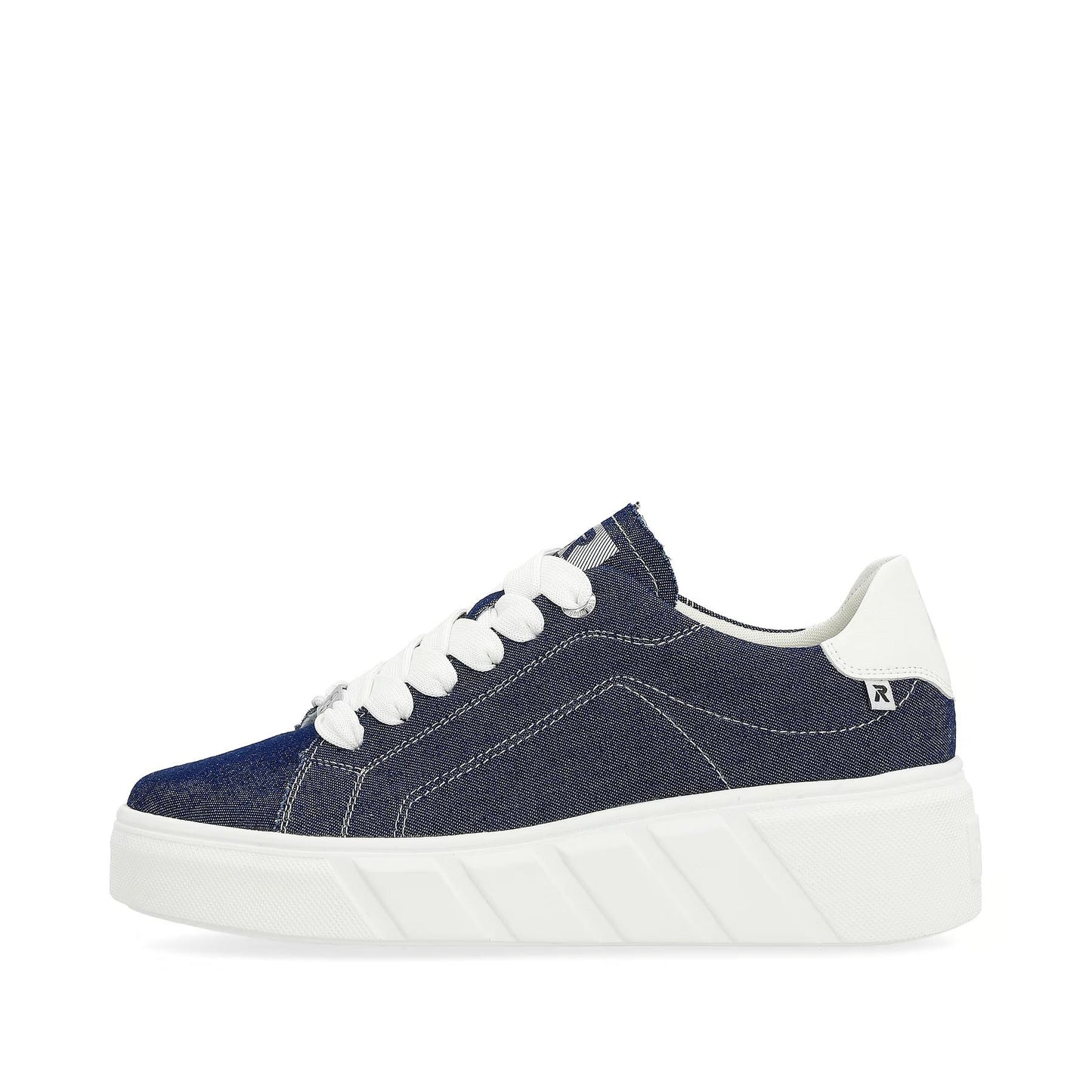 Rieker Womens W0501-14 Blue Denim Lace Up Platform Trainers