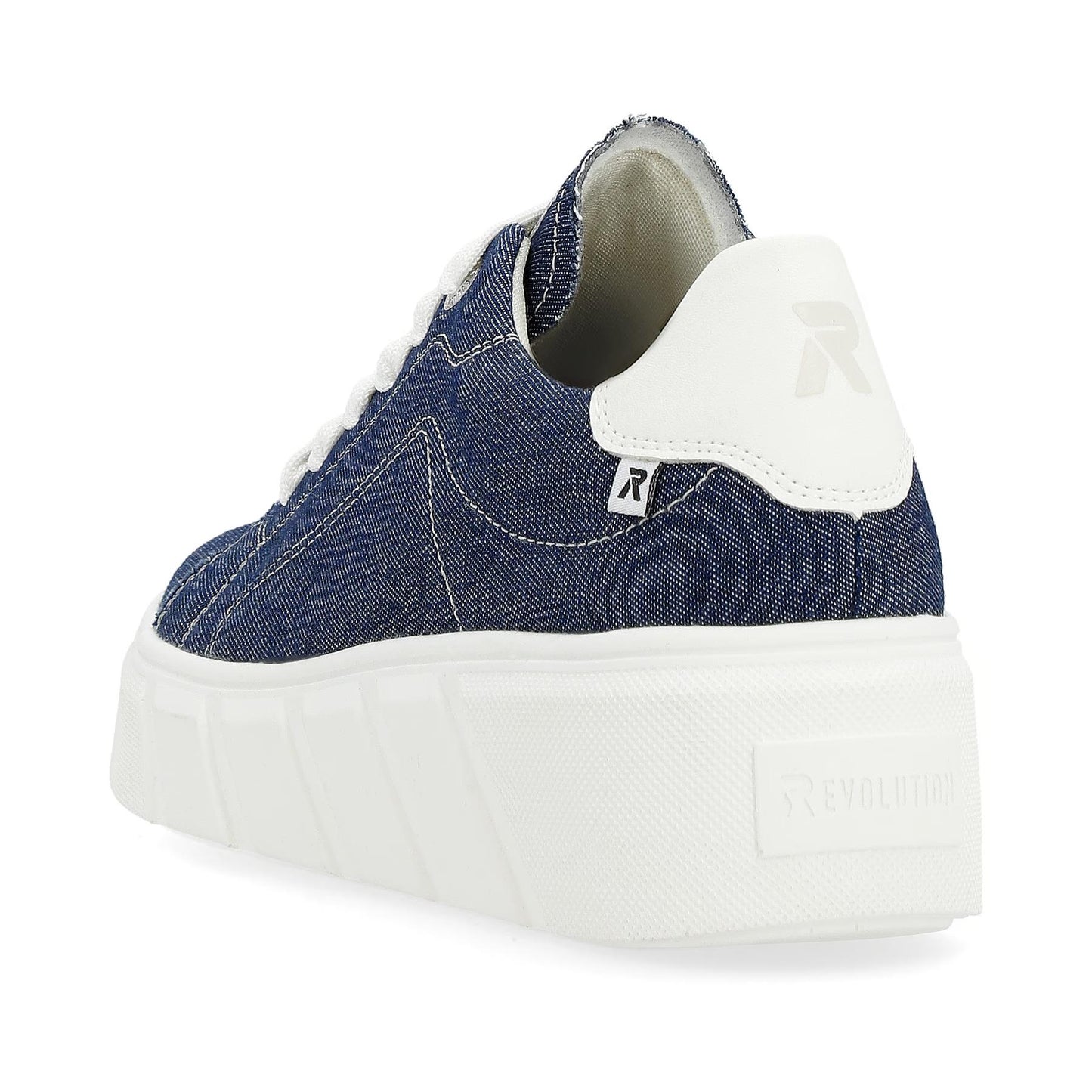 Rieker Womens W0501-14 Blue Denim Lace Up Platform Trainers