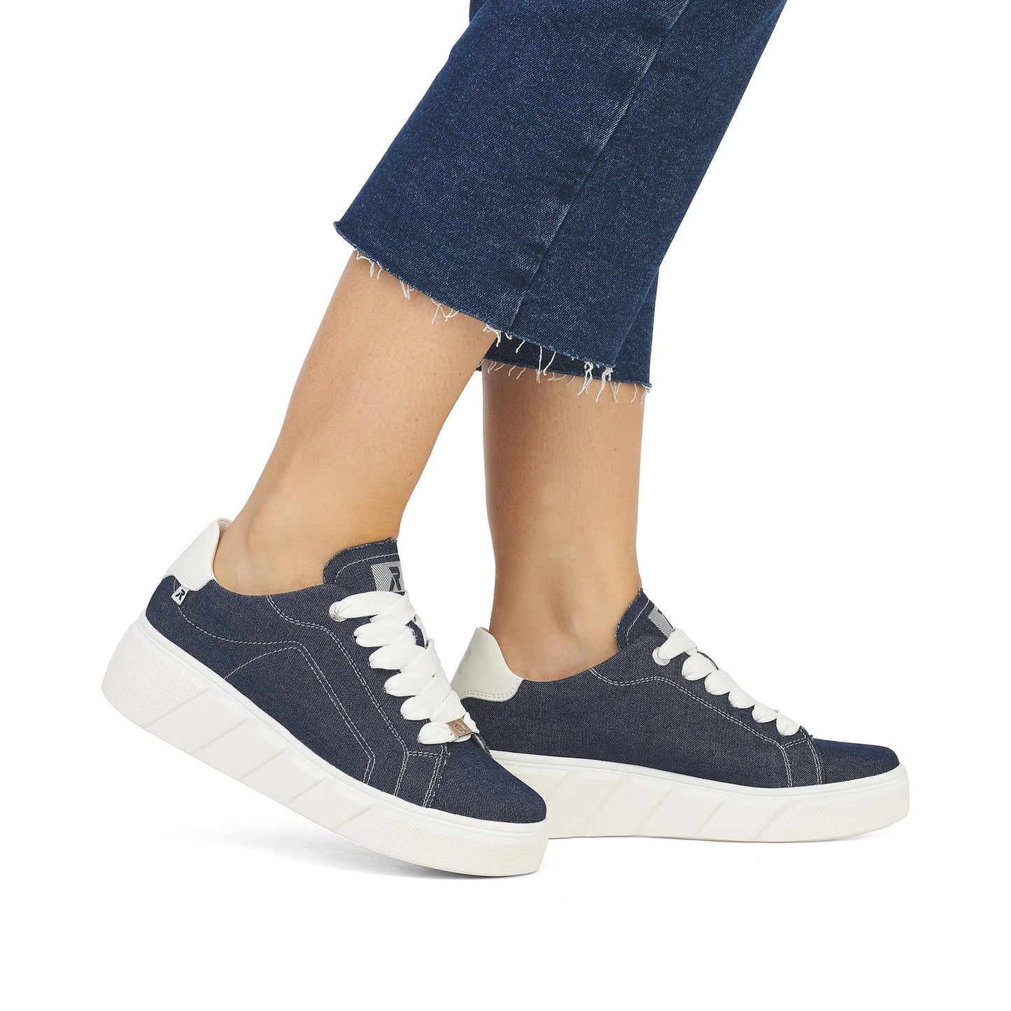 Rieker Womens W0501-14 Blue Denim Lace Up Platform Trainers