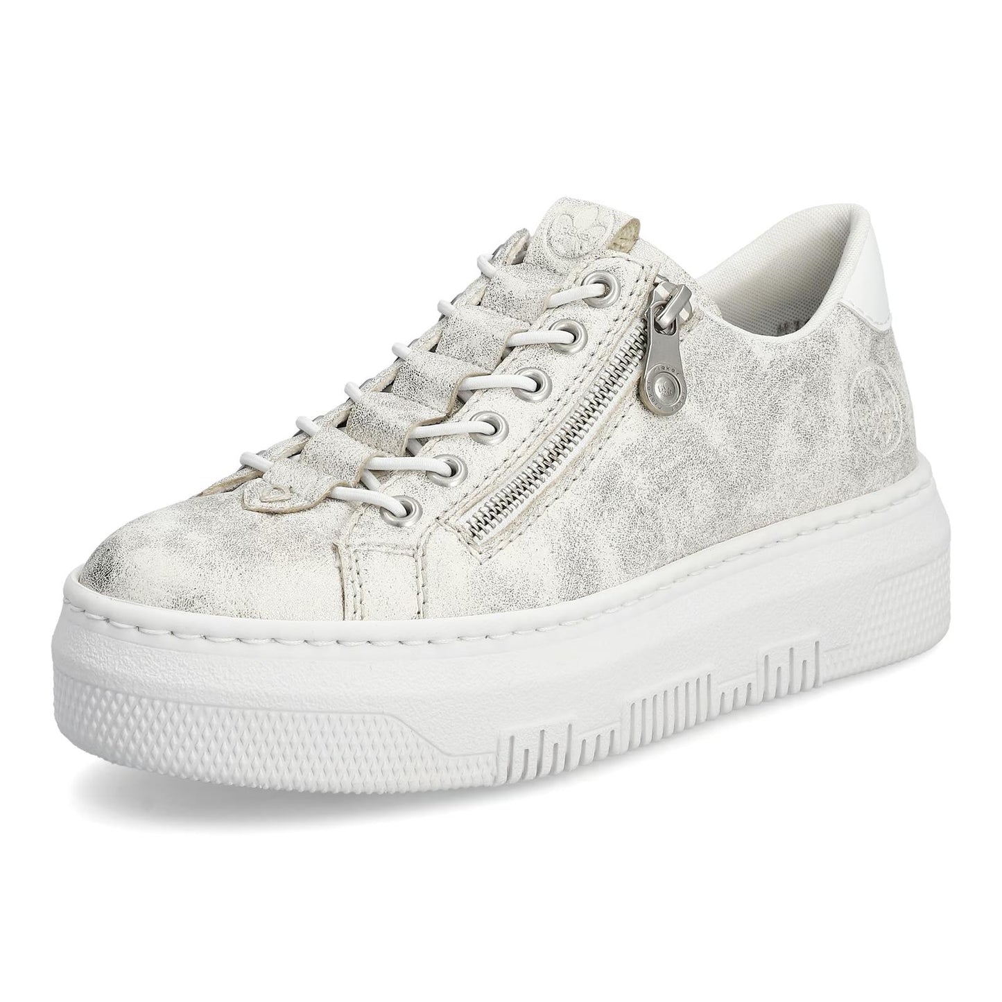 Rieker Womens M1953-60 White Metallic Side Zip Detail Platform Trainers