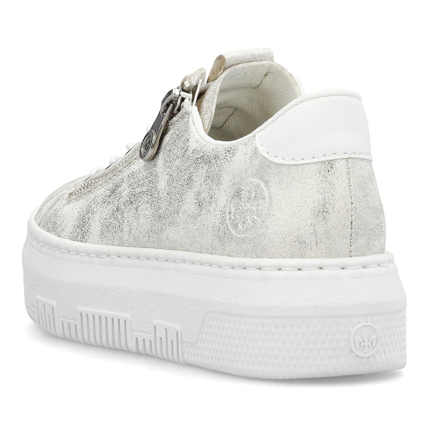 Rieker Womens M1953-60 White Metallic Side Zip Detail Platform Trainers