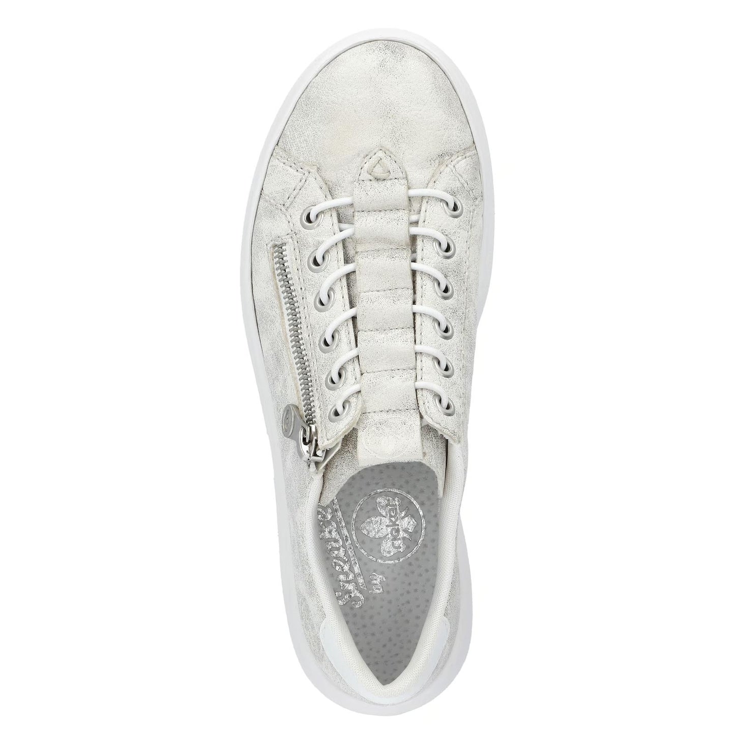 Rieker Womens M1953-60 White Metallic Side Zip Detail Platform Trainers