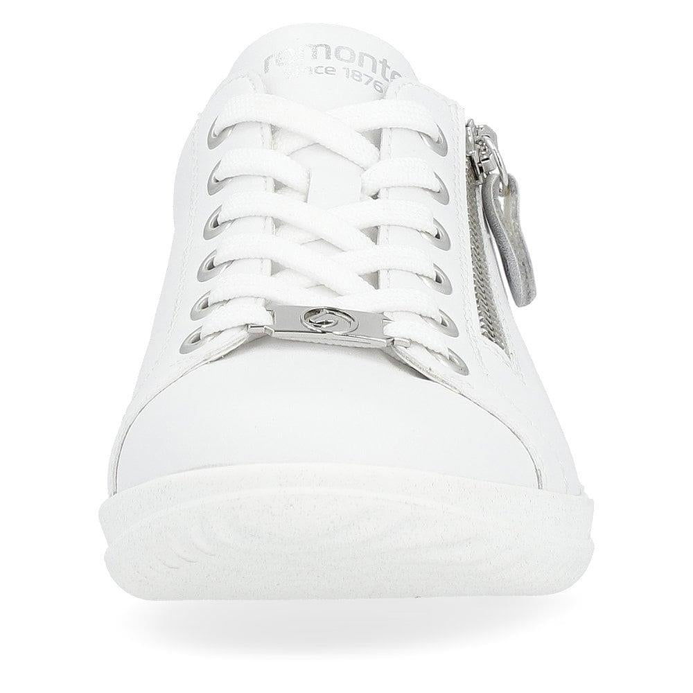 Remonte Womens D1E03-80 White Leather Side Zip Detail Wide Fit Trainers