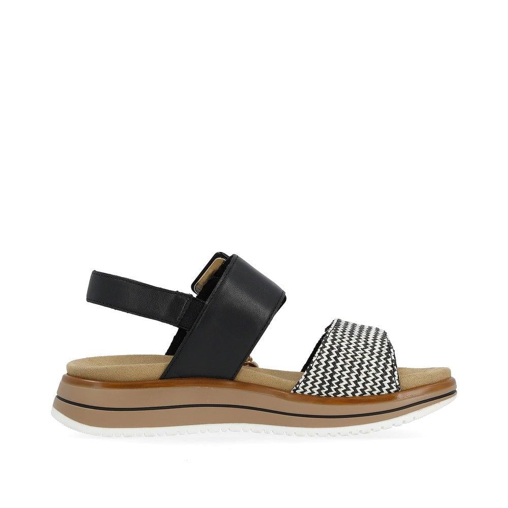 Remonte Womens Black White Leather Sandals D1J53-02