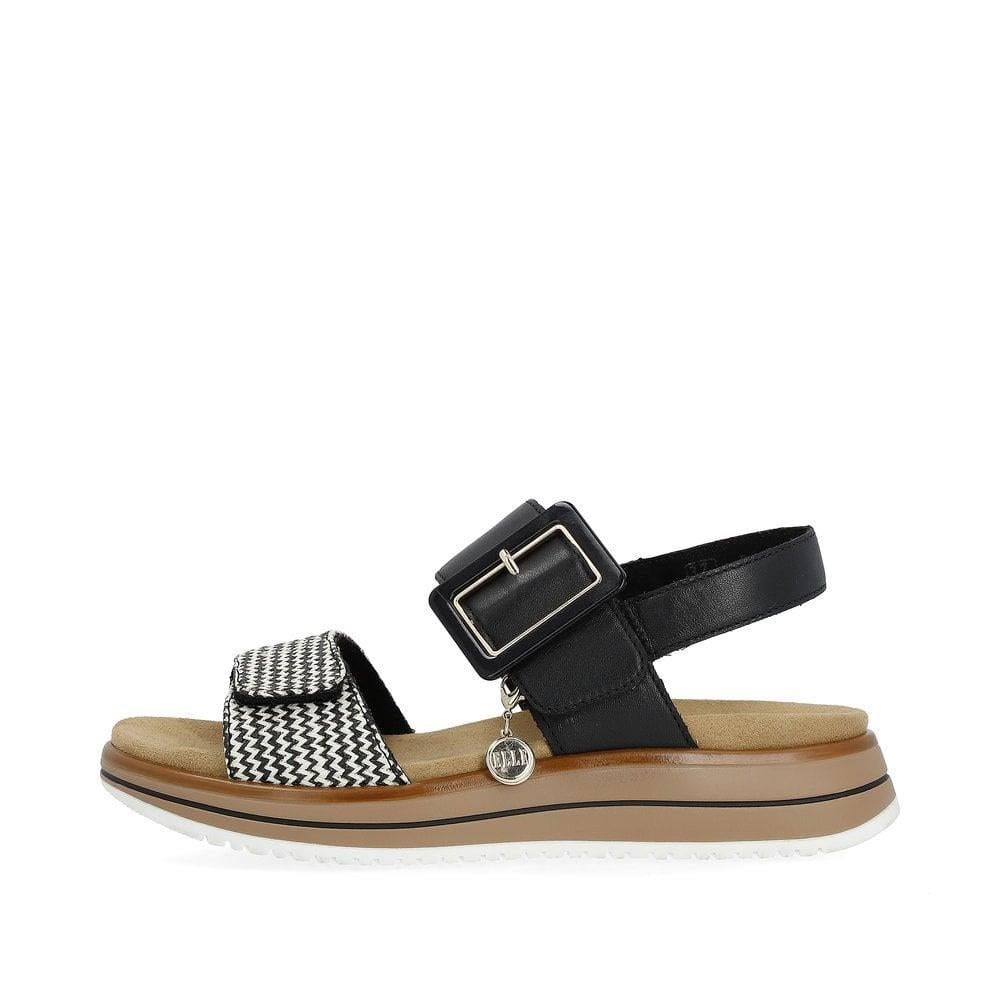 Remonte Womens Black White Leather Sandals D1J53-02