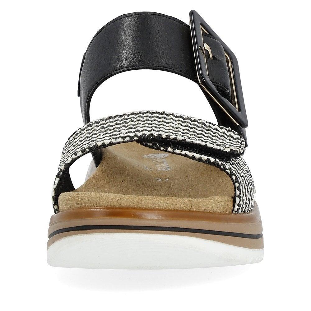 Remonte Womens Black White Leather Sandals D1J53-02