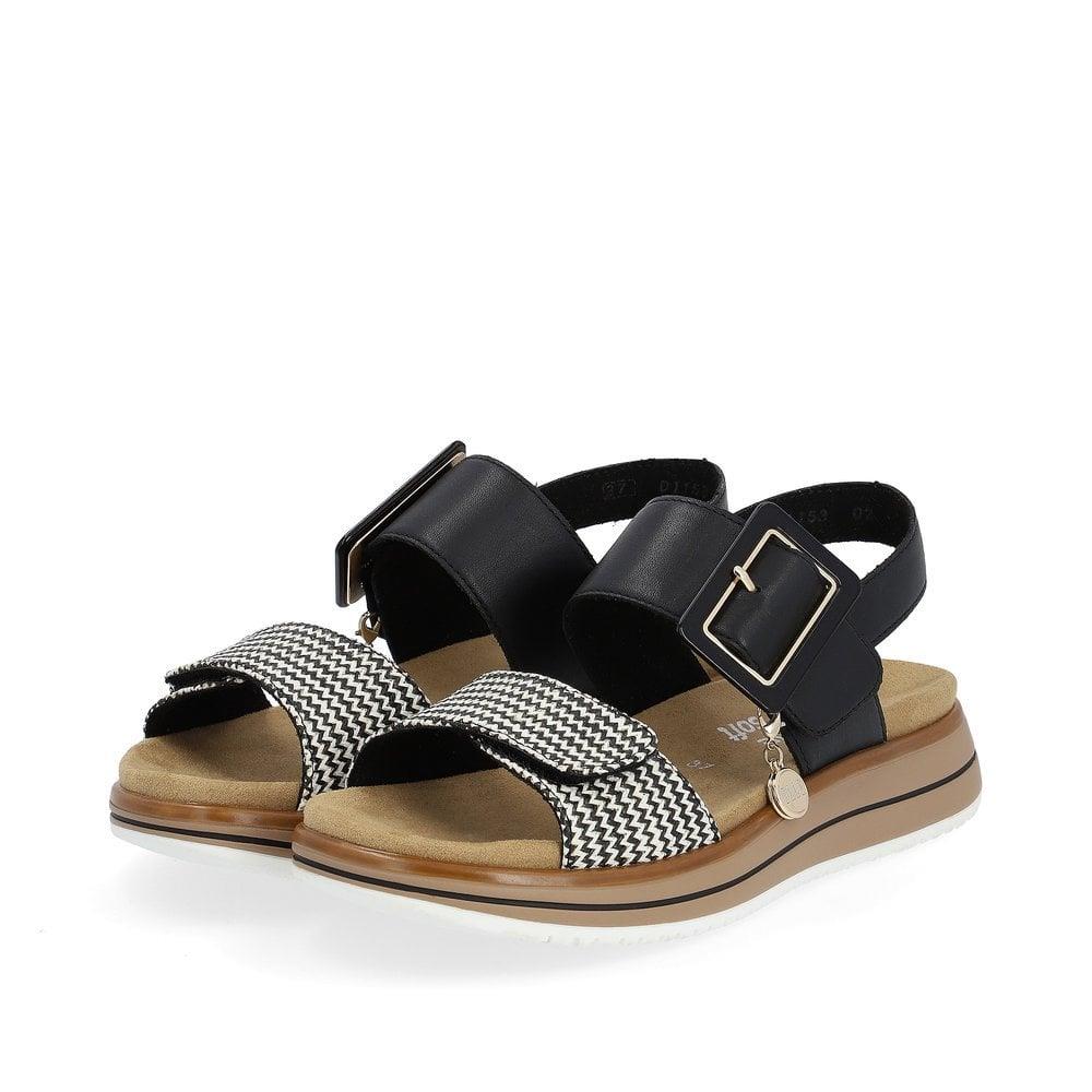 Remonte Womens Black White Leather Sandals D1J53-02