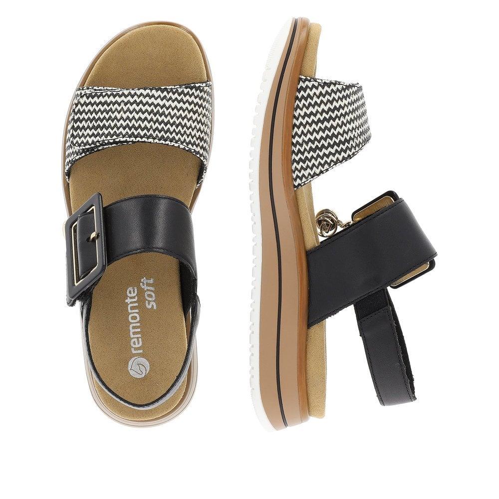 Remonte Womens Black White Leather Sandals D1J53-02