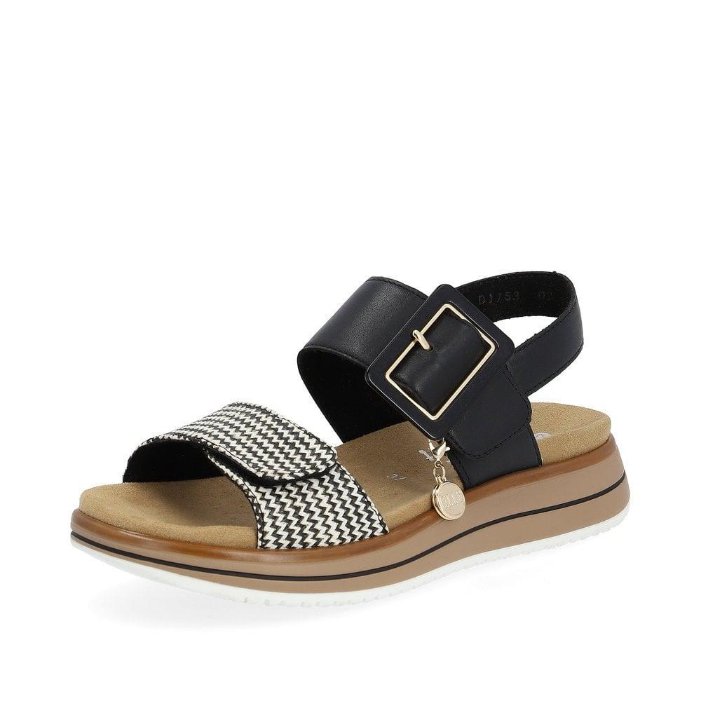 Remonte Womens Black White Leather Sandals D1J53-02