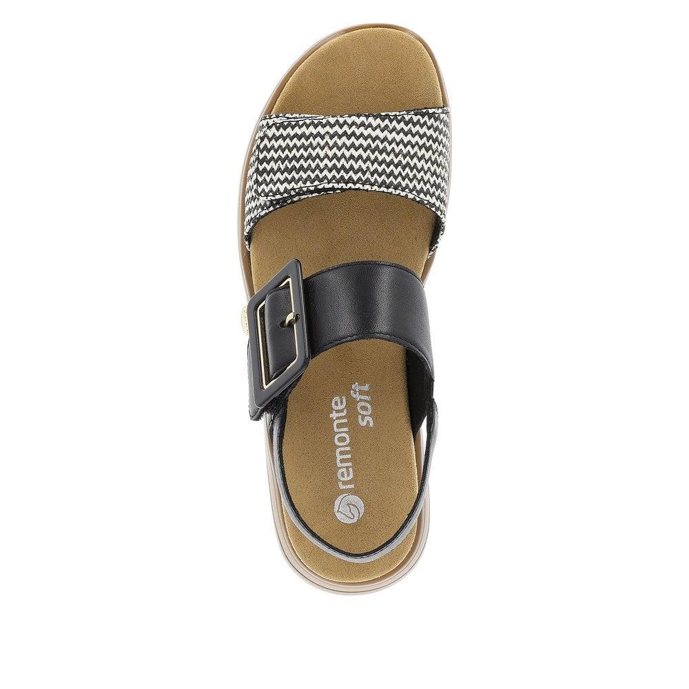 Remonte Womens Black White Leather Sandals D1J53-02