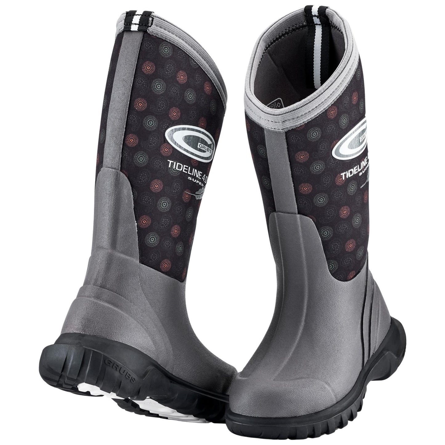 Grubs Tideline Paisley Charcoal Kids Warm Lightweight Wellies Boots