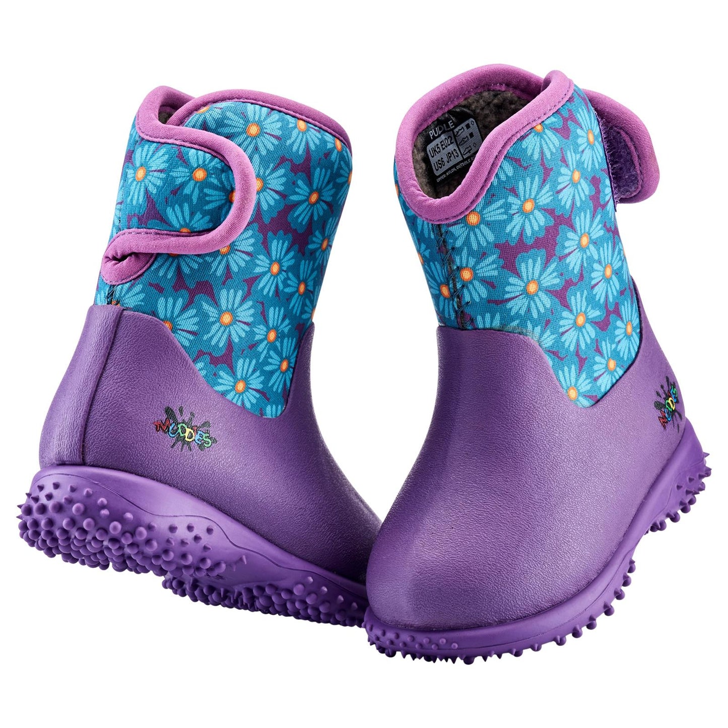 Muddies Puddle Flower Violet Infants Kids Warm Wellies Boots