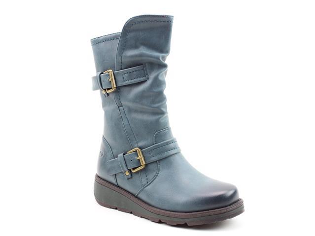 Heavenly Feet Hannah 2 Ocean Blue Mid-Calf Low Wedge Vegan Boots