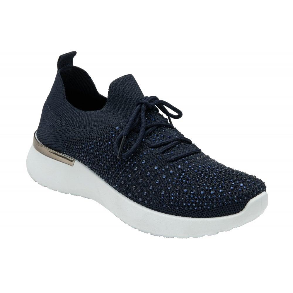 Lotus Robuck Navy Sparkly Knitted Slip On Trainers