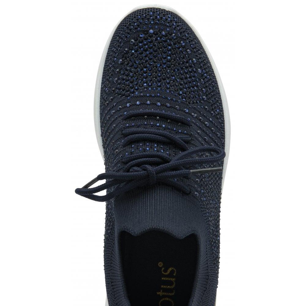 Lotus Robuck Navy Sparkly Knitted Slip On Trainers