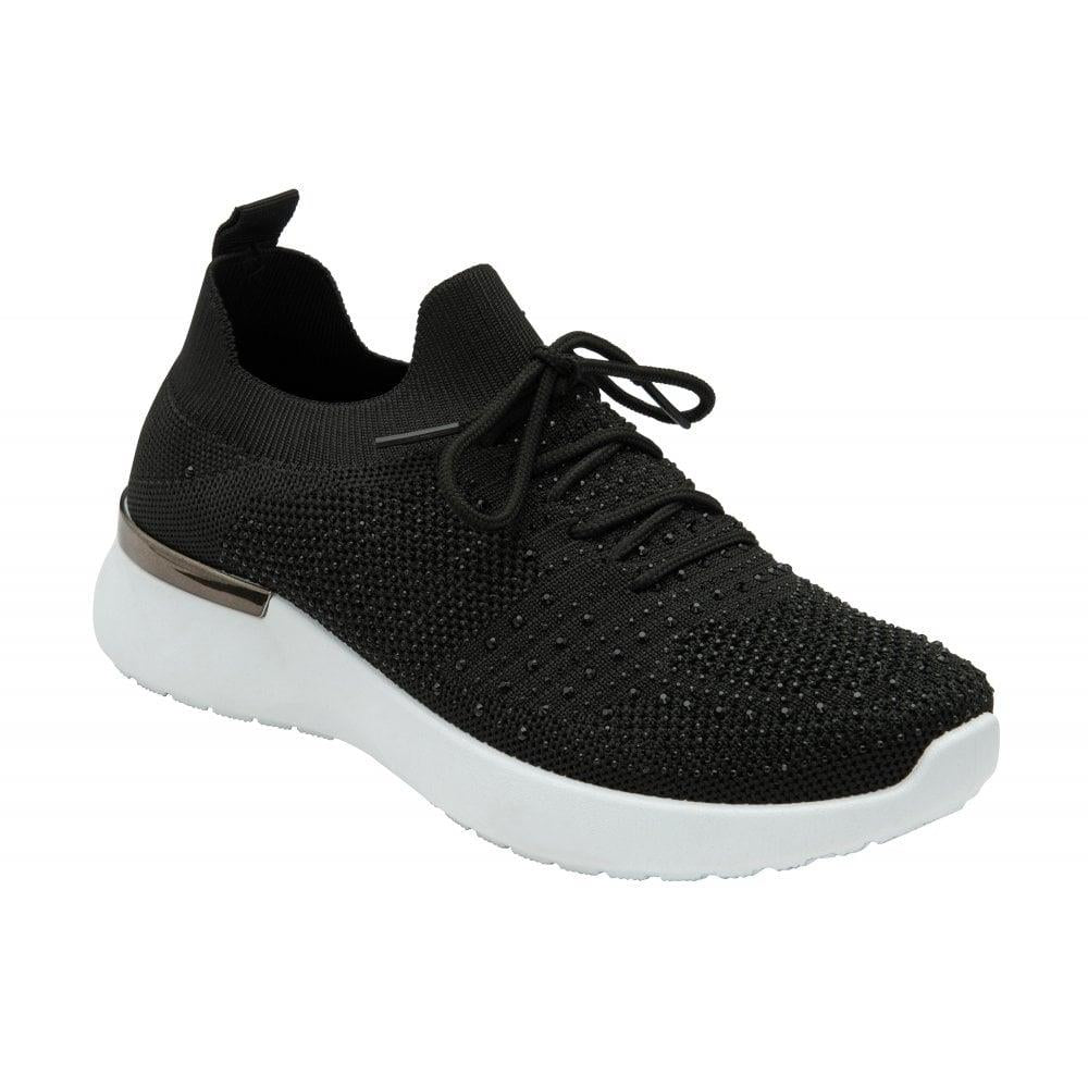 Lotus Robuck Black Sparkly Knitted Slip On Trainers