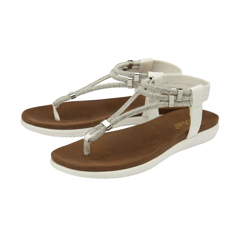Lotus Womens Chica White Diamante Toe Post Thong Strap Sandals