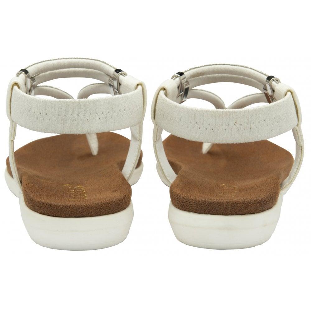 Lotus Womens Chica White Diamante Toe Post Thong Strap Sandals