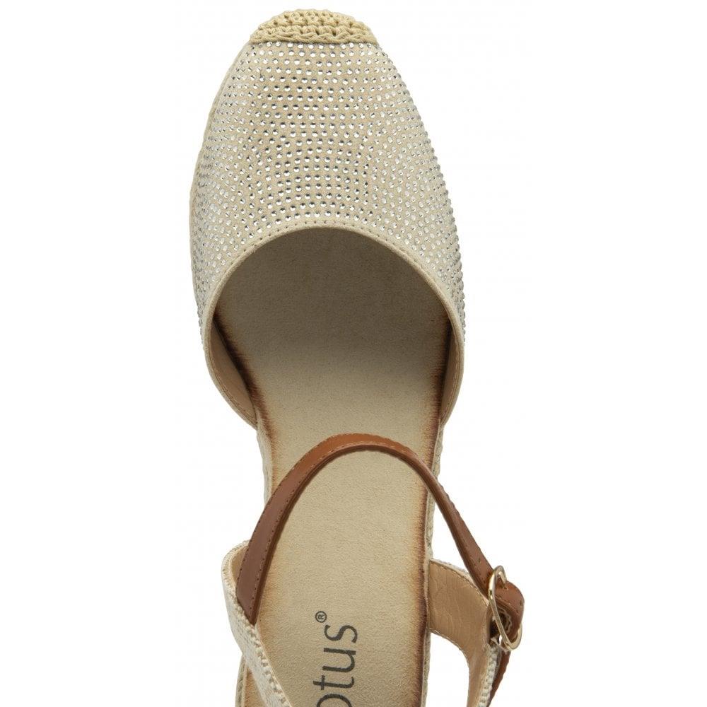 Lotus Womens Bianka Natural Diamante Espadrille Low Wedge Shoes