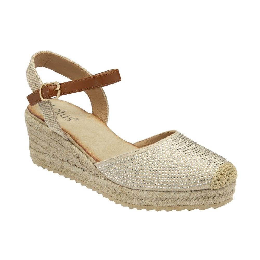 Lotus Womens Bianka Natural Diamante Espadrille Low Wedge Shoes