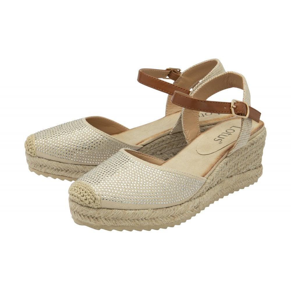 Lotus Womens Bianka Natural Diamante Espadrille Low Wedge Shoes