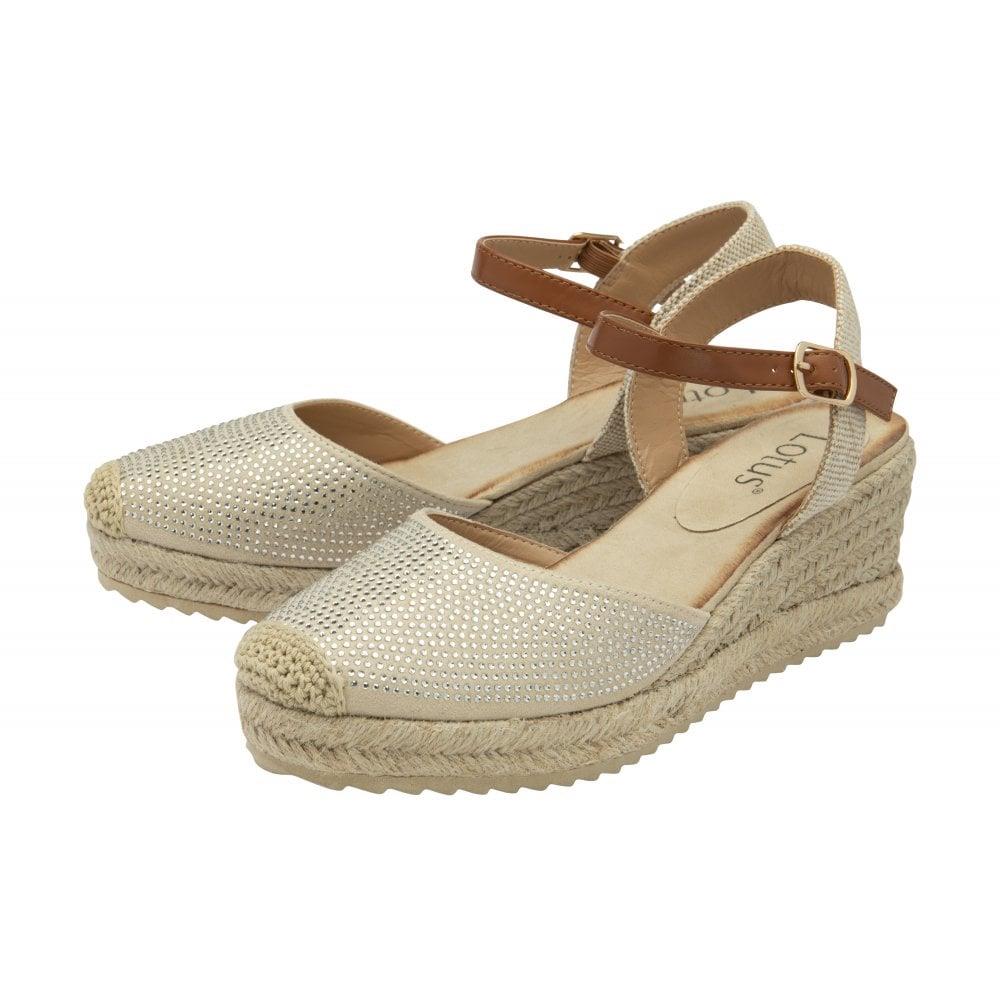 Lotus Womens Bianka Natural Diamante Espadrille Low Wedge Shoes