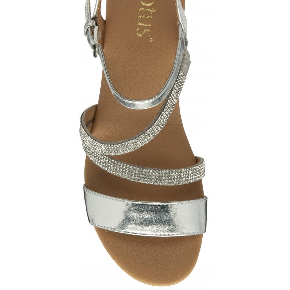 Lotus Womens Goldie Silver Diamante Wedge Sandals Shoes