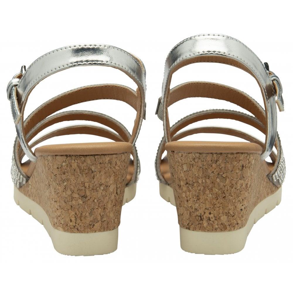 Lotus Womens Goldie Silver Diamante Wedge Sandals Shoes