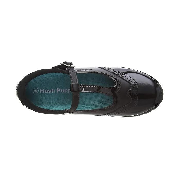 Hush Puppies Maisie Black Leather Brogue T Bar School Shoes