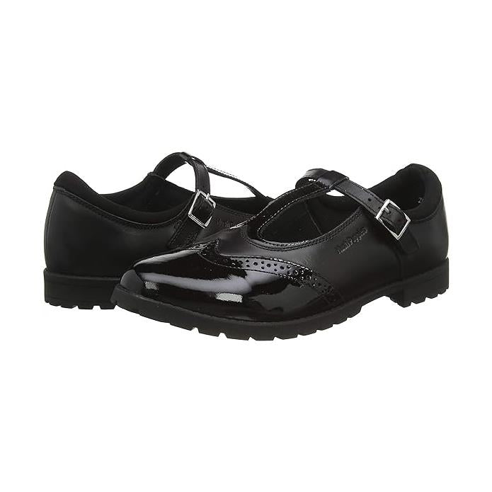 Hush Puppies Maisie Black Leather Brogue T Bar School Shoes