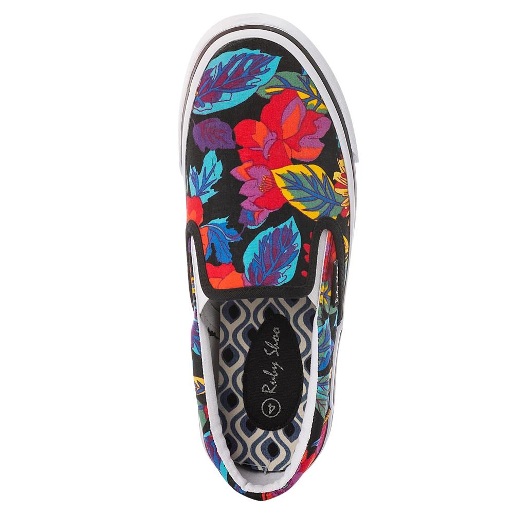 Ruby Shoo Aria Black Botanics Canvas Vegan Slip On Pumps